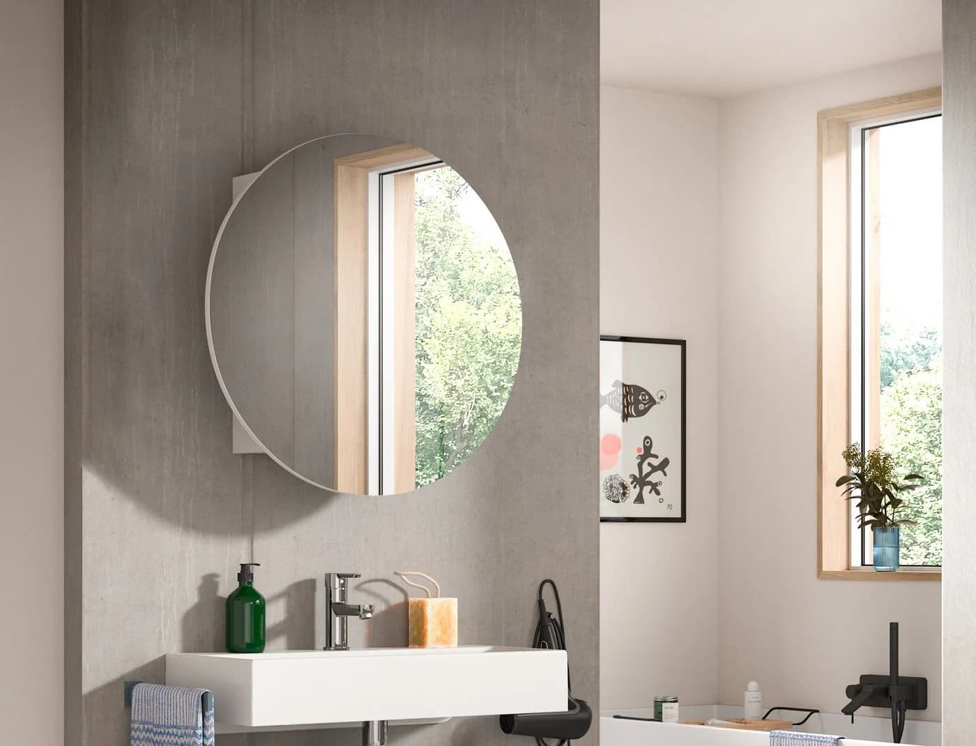 WELLTIME Spiegelschrank Litica Weiß 70cm Rund