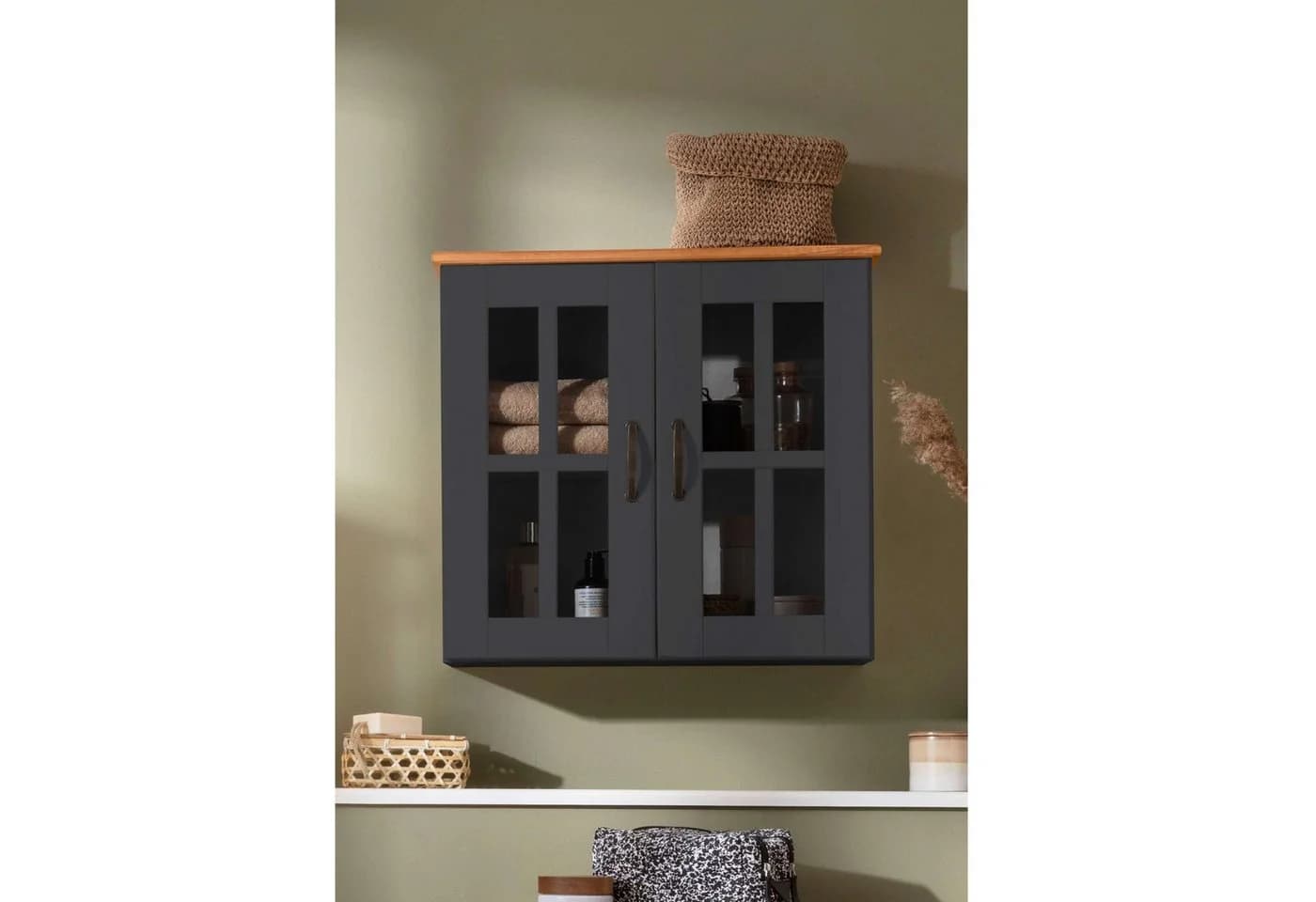 Home Affaire Hängeschrank Rodby Anthrazit Glas Massivholz