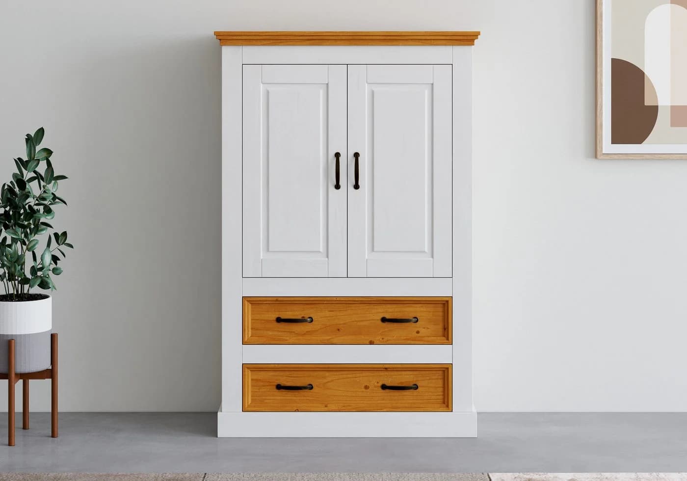 OTTO HOME Wäscheschrank Selma Weiß Massivholz 2 Türen 2 Schubladen - Bild 2