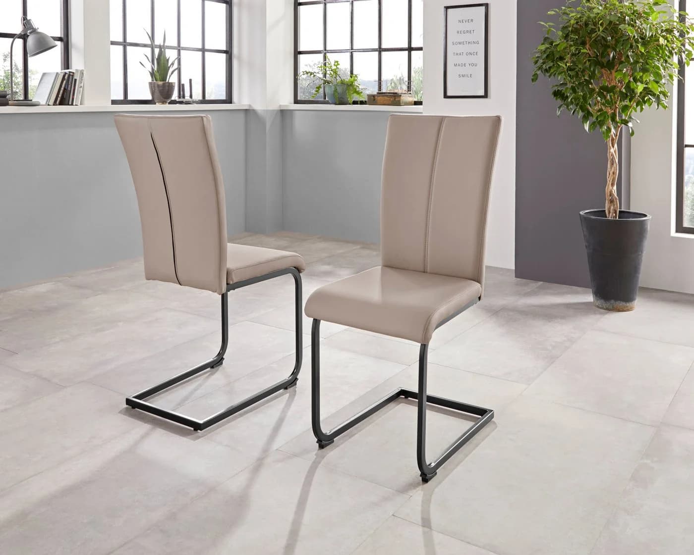 OTTO HOME Freischwinger Oliver Beige Schwarz Kunstleder