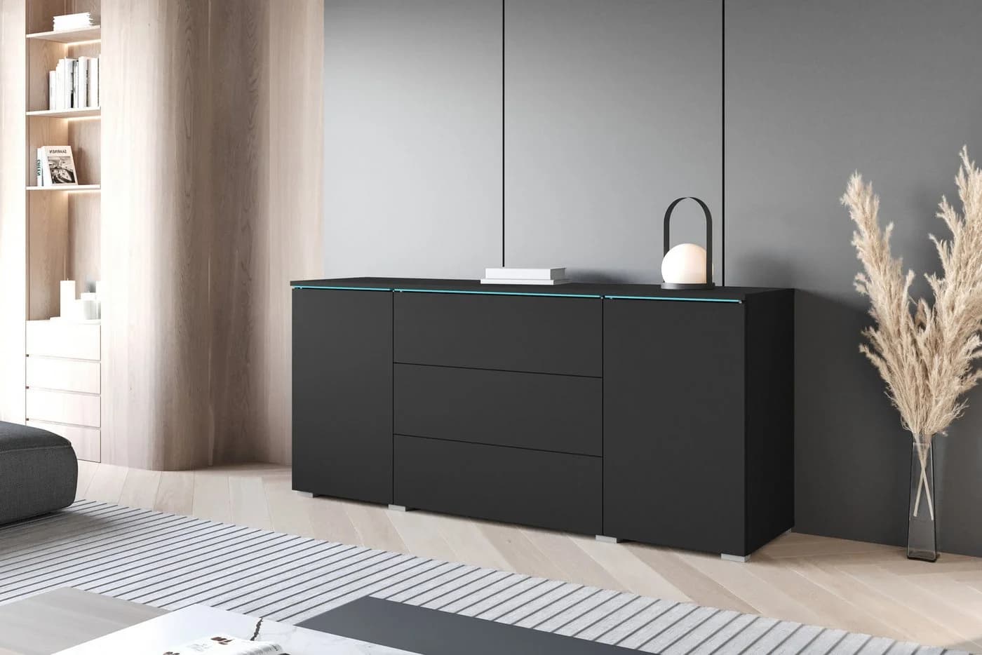 HOME AFFAIRE Sideboard VERA grifflos schwarz matt mit Schubladen