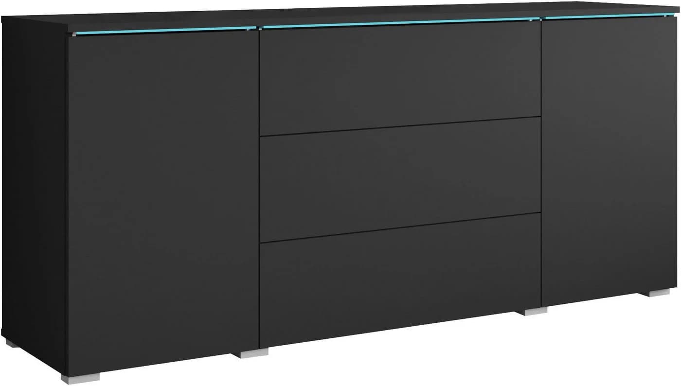 HOME AFFAIRE Sideboard VERA grifflos schwarz matt mit Schubladen - Bild 2