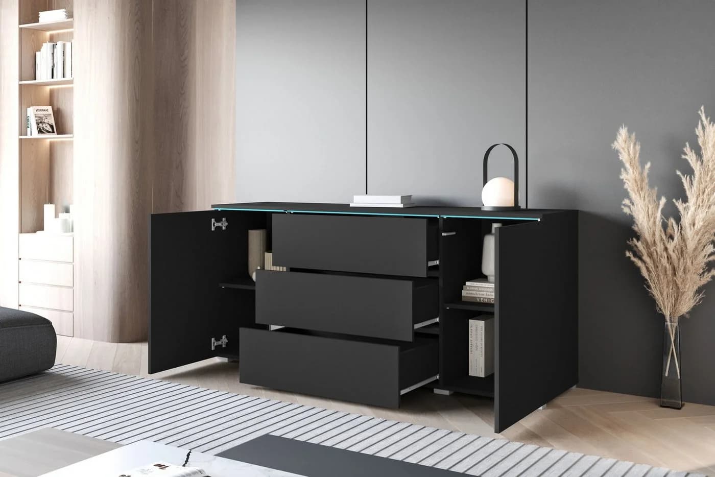 HOME AFFAIRE Sideboard VERA grifflos schwarz matt mit Schubladen - Bild 4