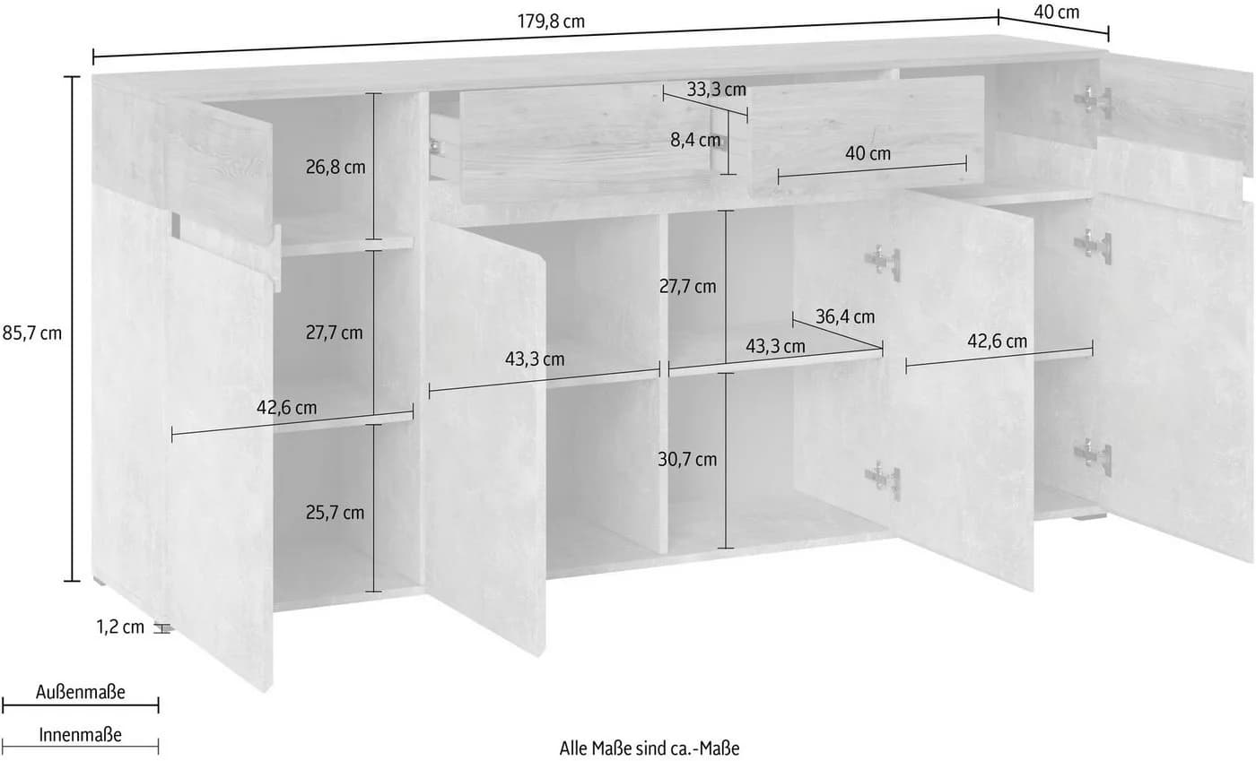 HOME AFFAIRE Sideboard Rimini Weiß Matt 180cm - Bild 4