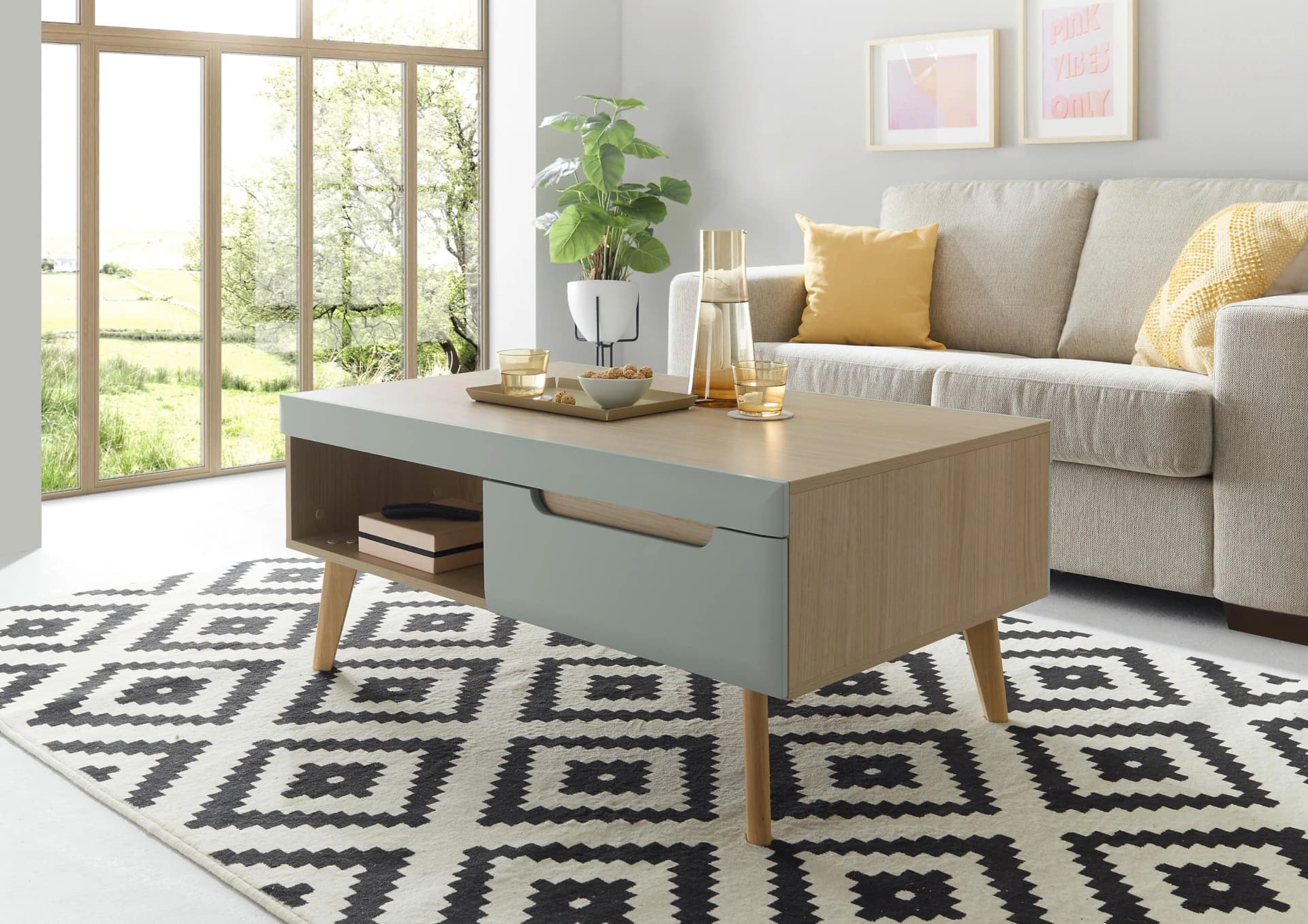 HOME AFFAIRE Couchtisch Torge Scandi Oak Dekor mit Schubladen