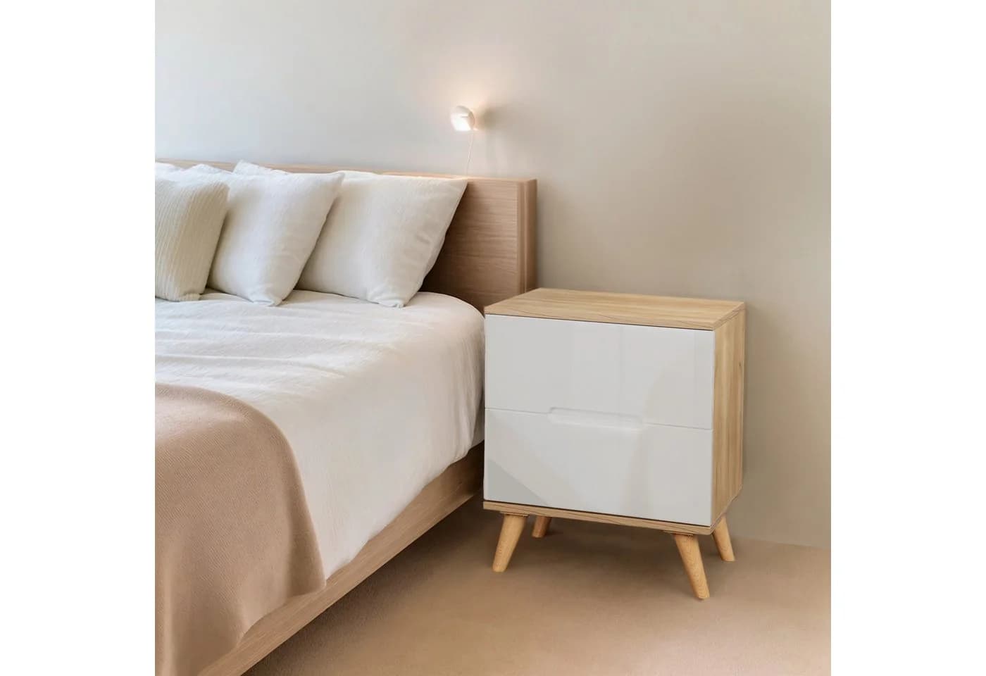 OTTO HOME Nachtschrank Lund Weiß Hochglanz 2 Schubladen - Bild 3