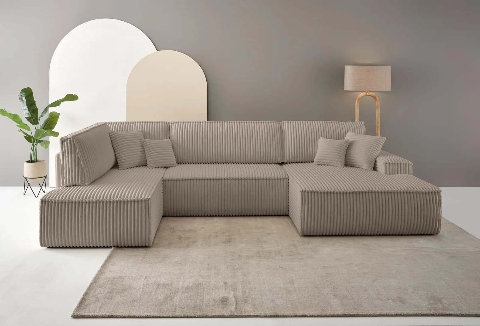 OTTO HOME Wohnlandschaft FINNLEY U-Form XXL Taupe mit Bettkasten