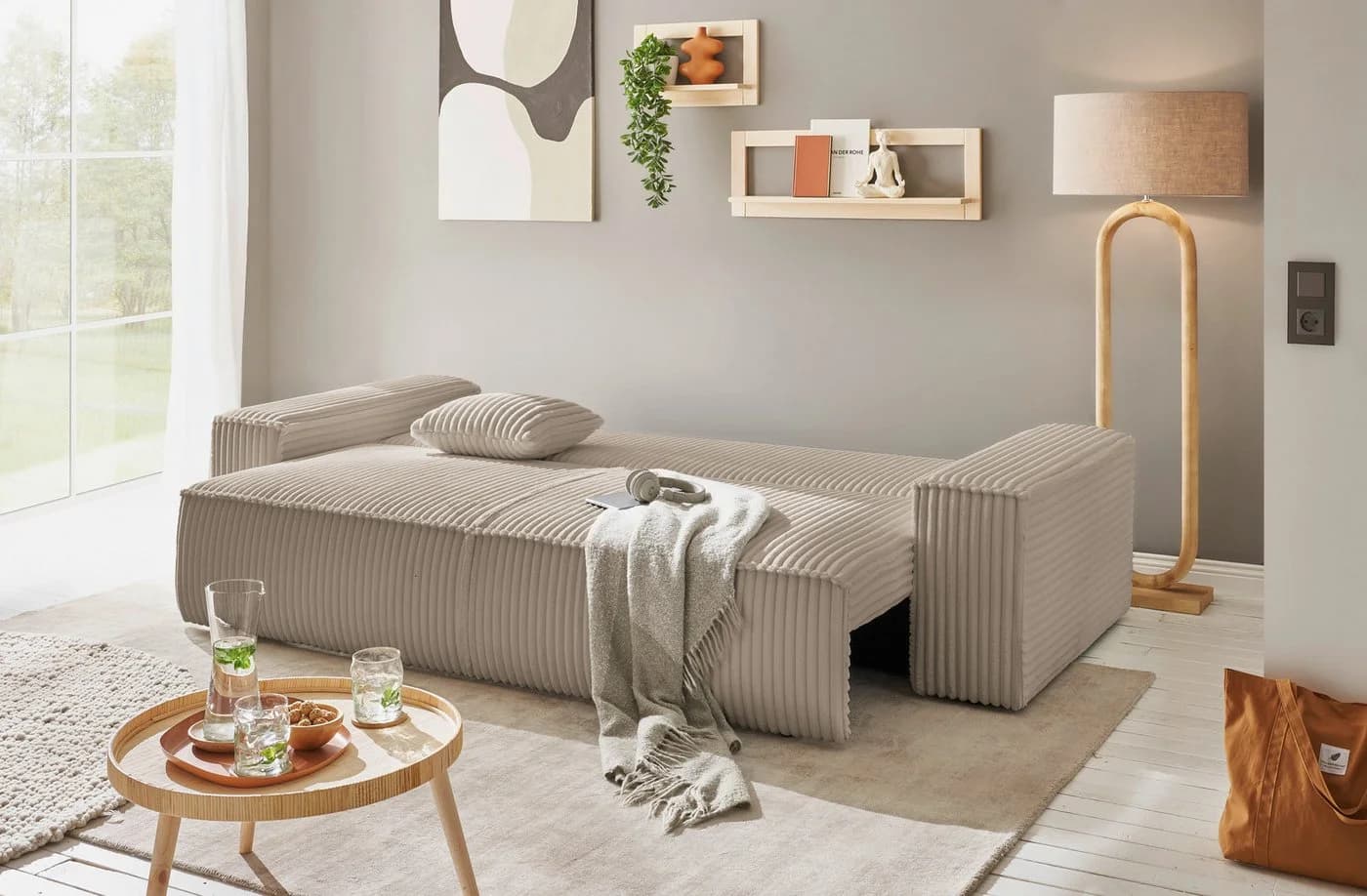 OTTO HOME FINNLEY Schlafsofa 3-Sitzer Beige Cord - Bild 5