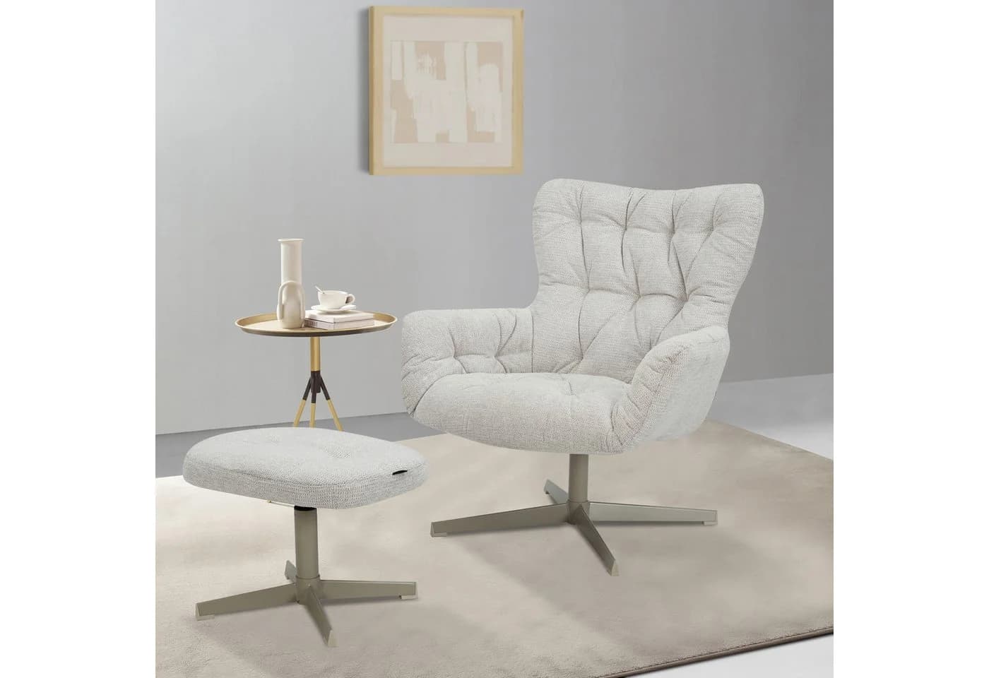 HOME AFFAIRE Vergas Ohrensessel mit Hocker Beige Drehfunktion - Bild 2