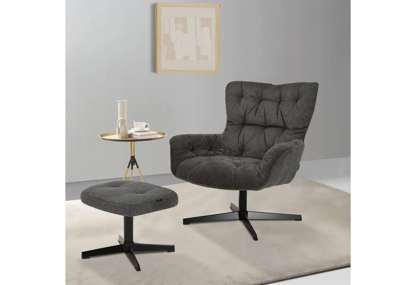 HOME AFFAIRE VERGAS Drehsessel mit Hocker Set Grau - Bild 2