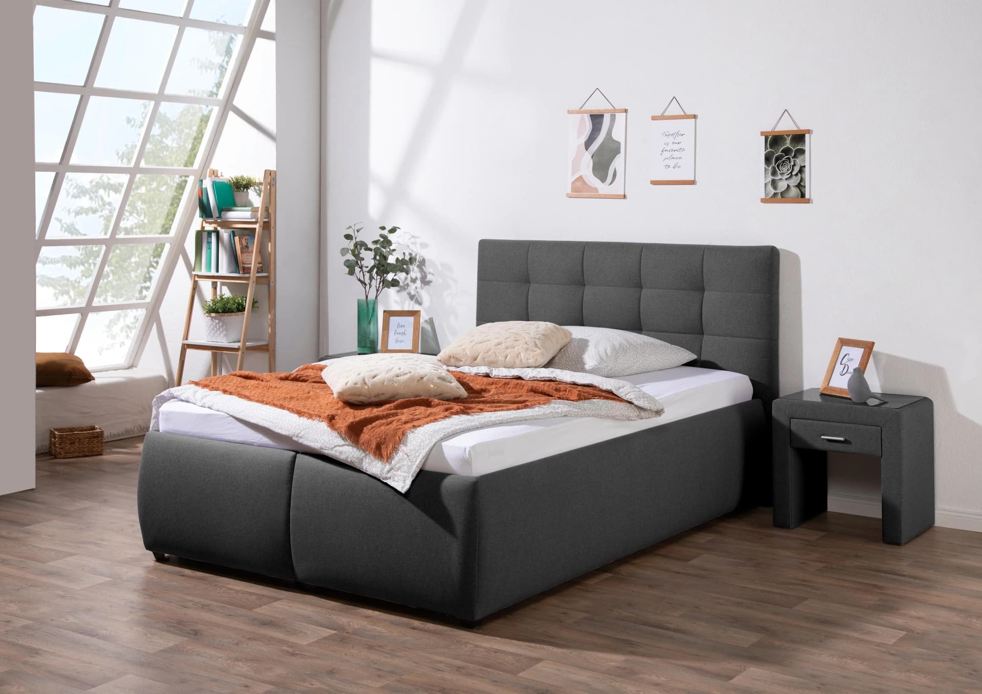 Polsterbett MAINTAL Felsental Anthrazit mit Bettkasten H4
