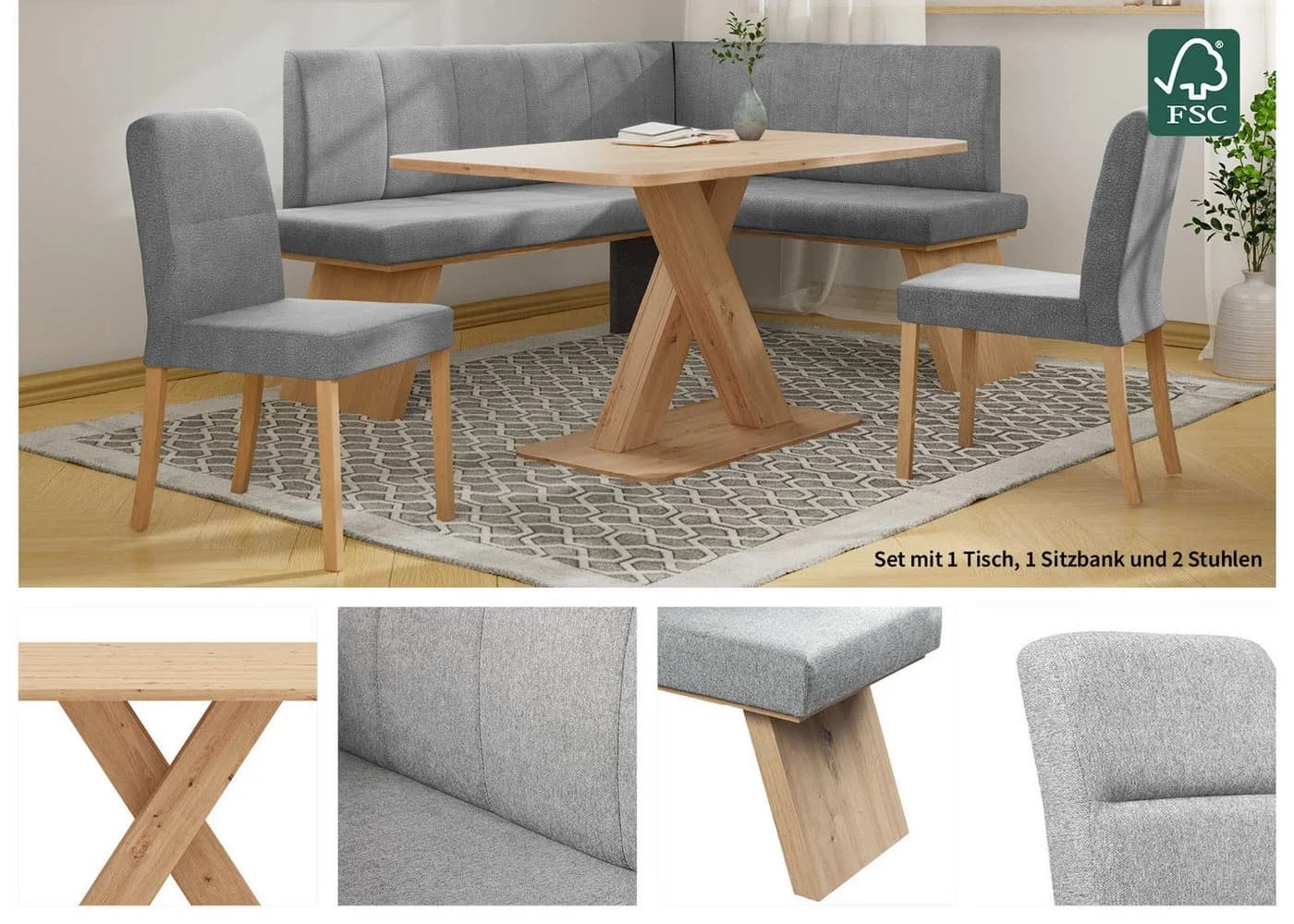 OTTO HOME Eckbankgruppe Nina Grau 4-tlg. mit Tisch - Bild 4