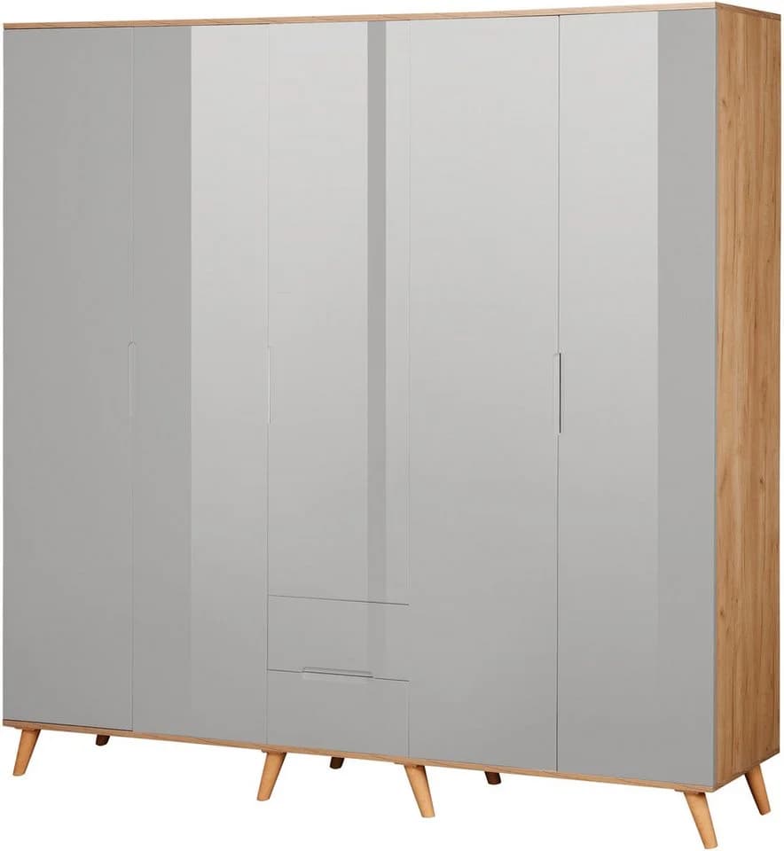 OTTO HOME Lund Kleiderschrank Grau Hochglanz Skandinavisch - Bild 2