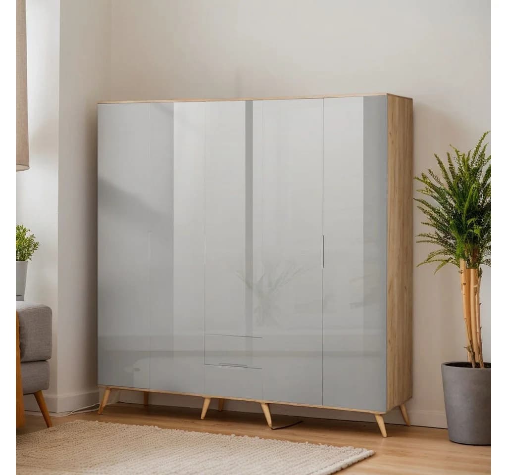 OTTO HOME Lund Kleiderschrank Grau Hochglanz Skandinavisch - Bild 3