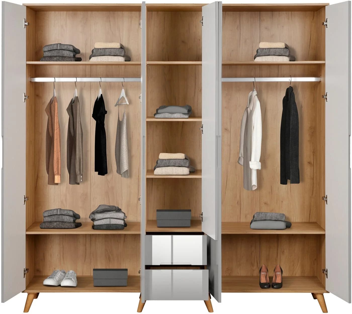 OTTO HOME Lund Kleiderschrank Grau Hochglanz Skandinavisch - Bild 5