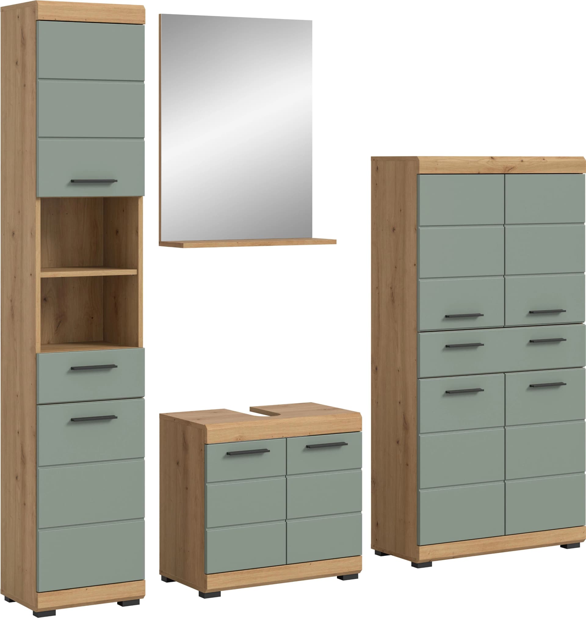 WELLTIME Badmöbel-Set Siena 4-teilig Grün/Braun Holzwerkstoff