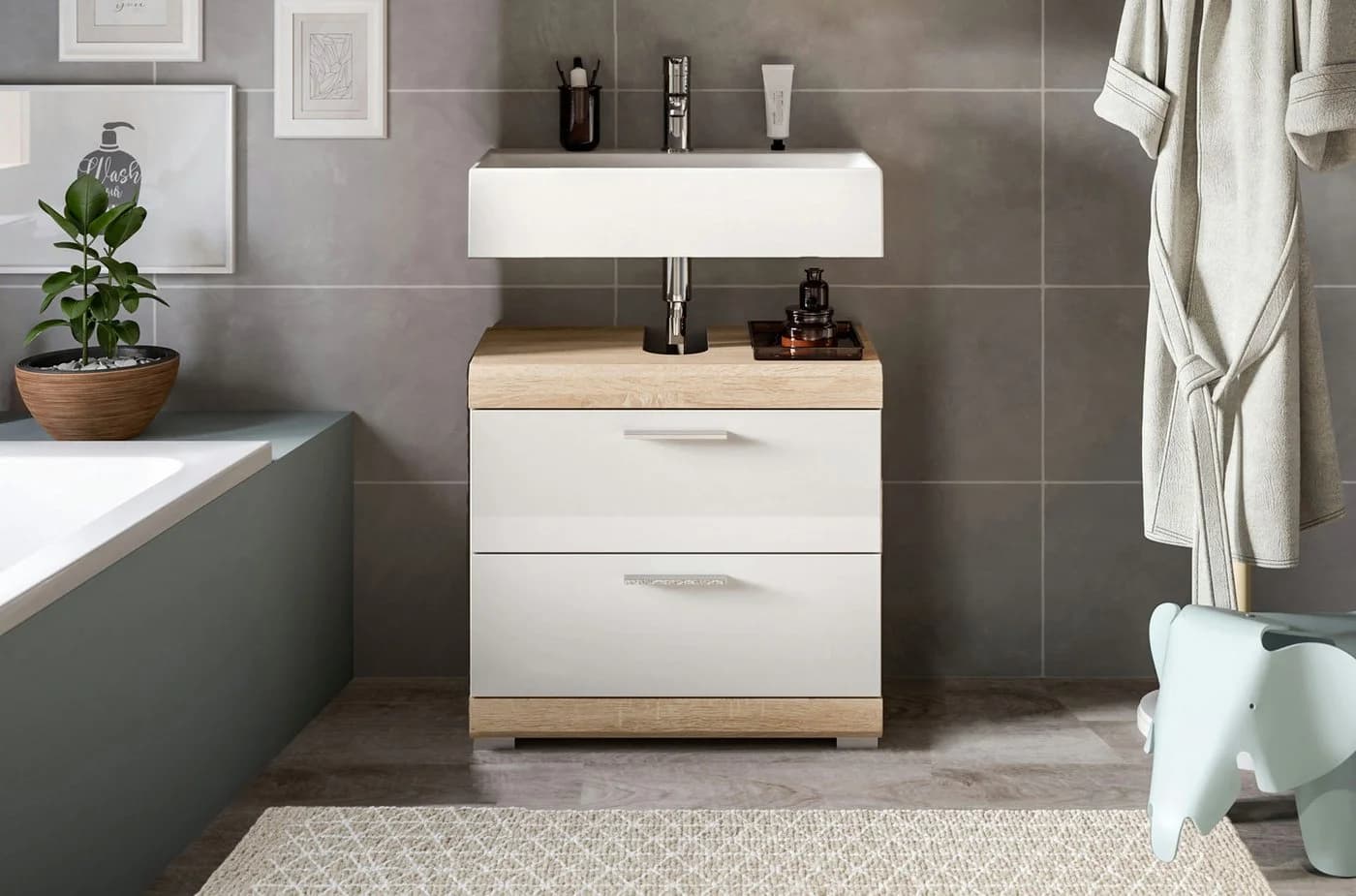 welltime Waschbeckenunterschrank SIENA 60cm 2 Tür 2 Fächer MDF-Front