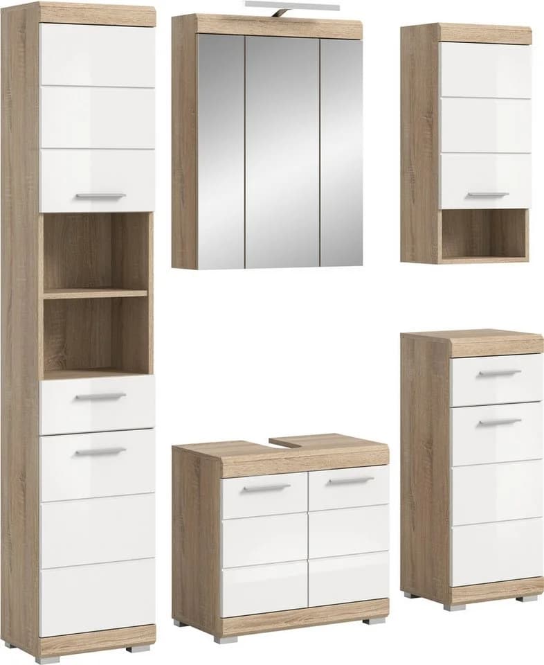 welltime Badmöbel-Set Siena 5-teilig mit LED Eiche Sonoma Weiß - Bild 2