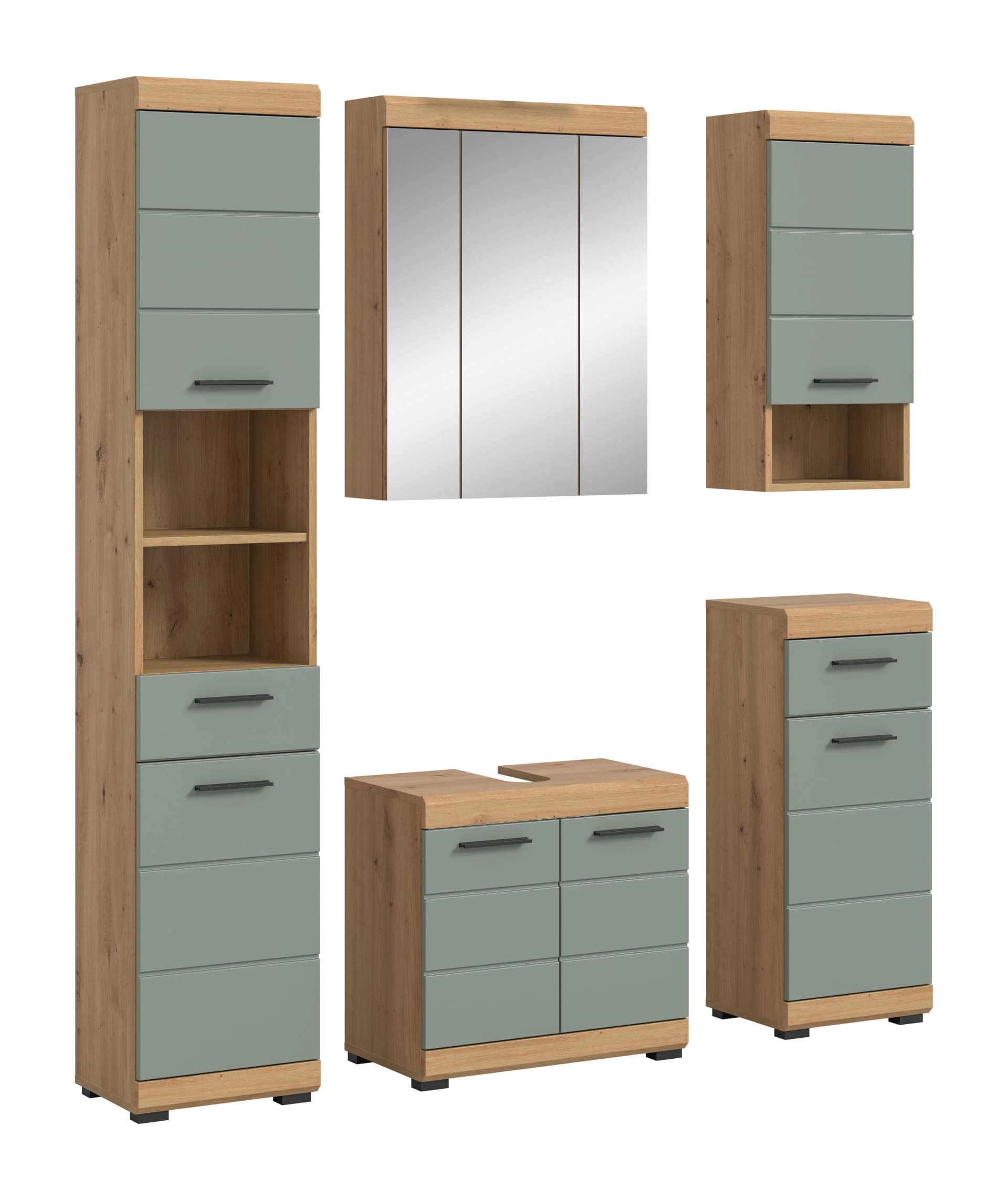 WELLTIME Badmöbel-Set Siena 5-teilig Grün/Braun Holzwerkstoff