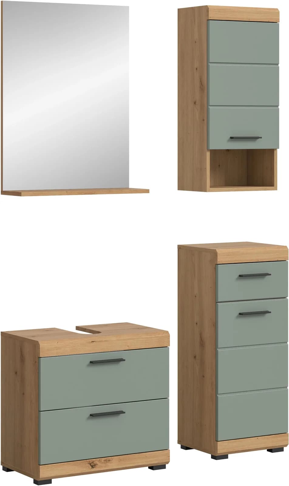 WELLTIME Badmöbel-Set Siena 4-teilig Grün/Braun Holzwerkstoff