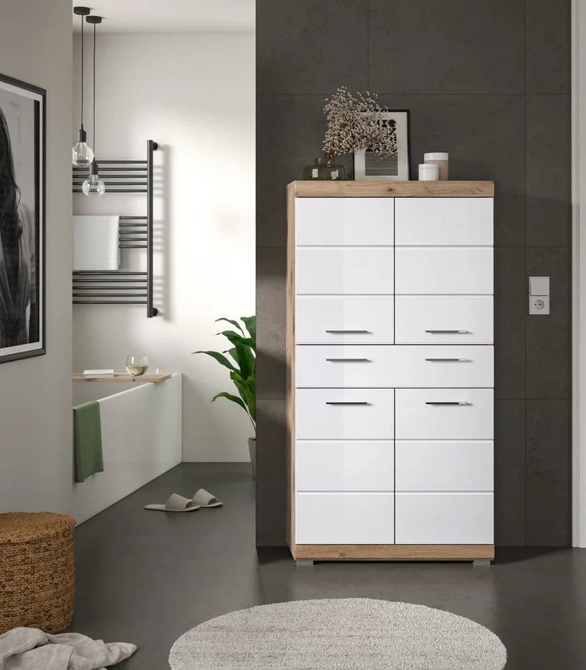 WELLTIME Midischrank SIENA 4 Türen Weiß Hochglanz