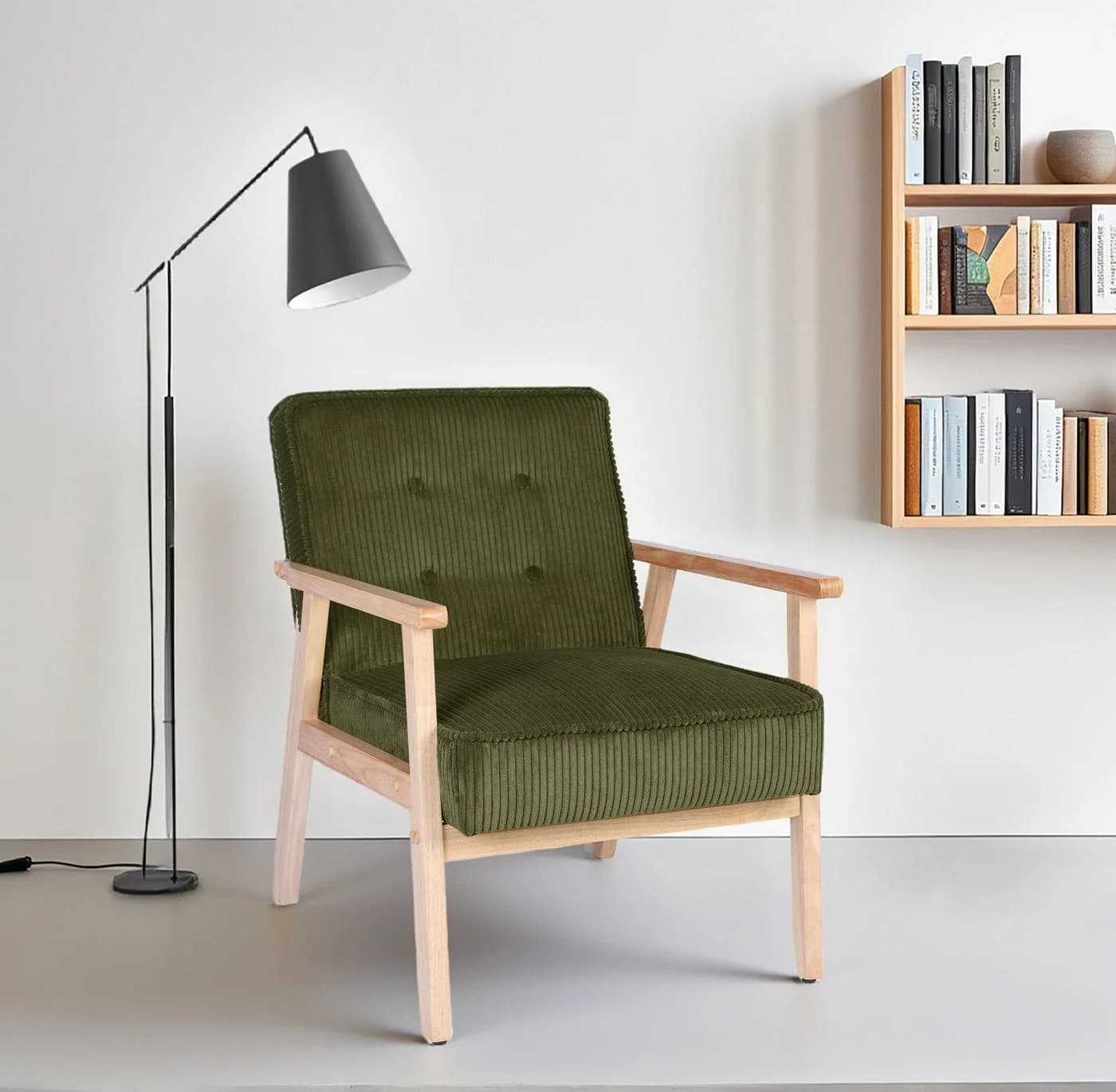 HOME AFFAIRE Loungesessel MENONRI Grün Massivholz Armlehnen Cord