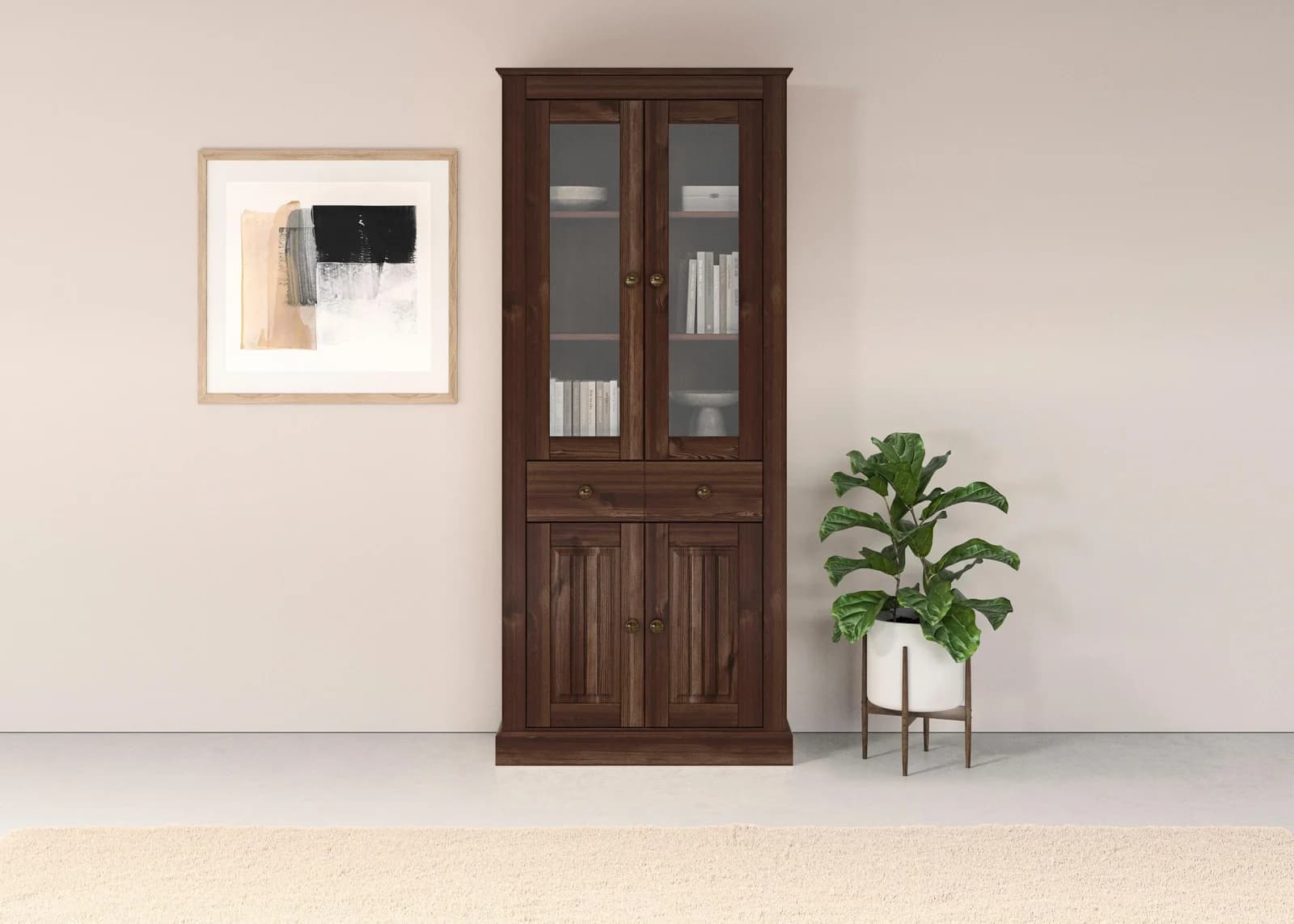 OTTO HOME Vitrine Liotta Braun Massivholz mit Glastüren