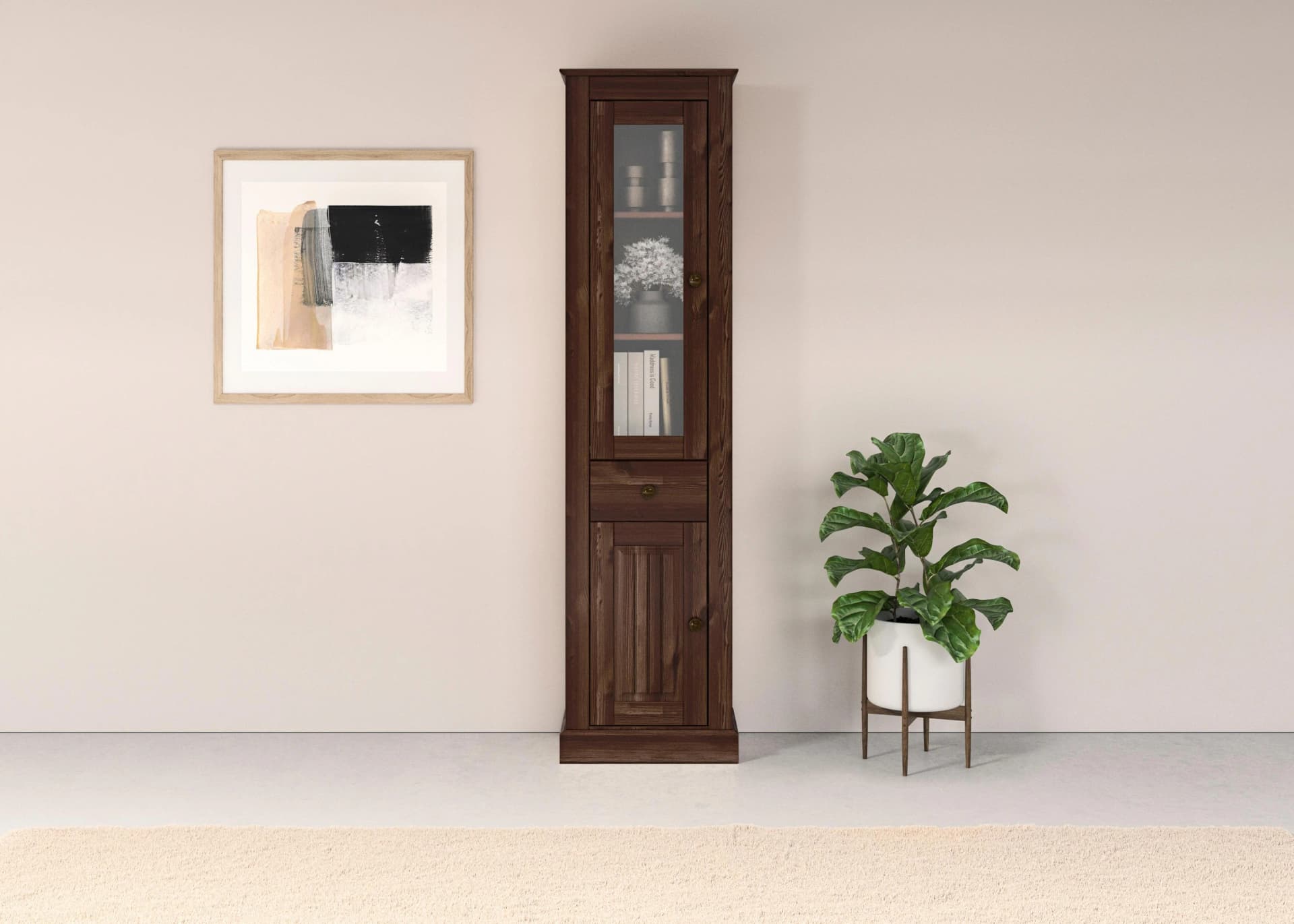 OTTO HOME Vitrine Liotta Braun Massivholz mit Glas- und Holztür