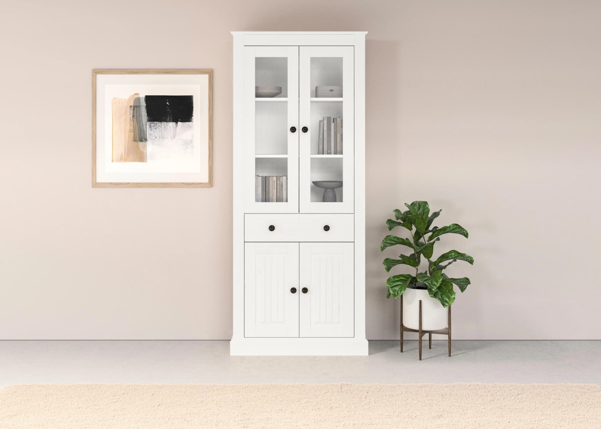 OTTO HOME Vitrine Liotta Weiß Massivholz Glastüren Schubladen