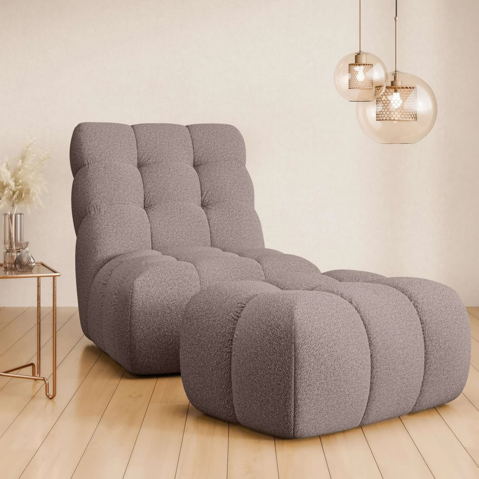 HOME AFFAIRE AURELIAN XXL-Sessel mit Hocker Braun Velours
