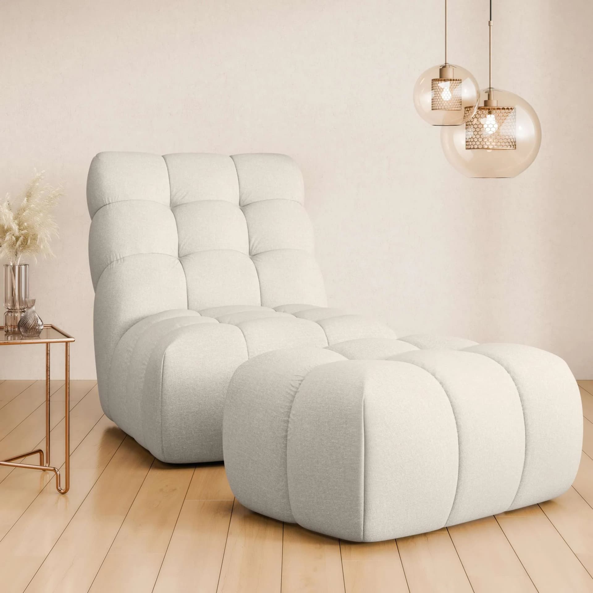 Home Affaire AURELIAN XXL-Sessel mit Hocker Set Creme Velours