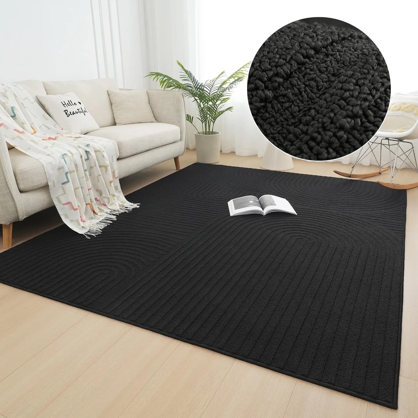 Teppich MY HOME Jola Hoch-Tief-Design Scandi-Look Zen Schwarz