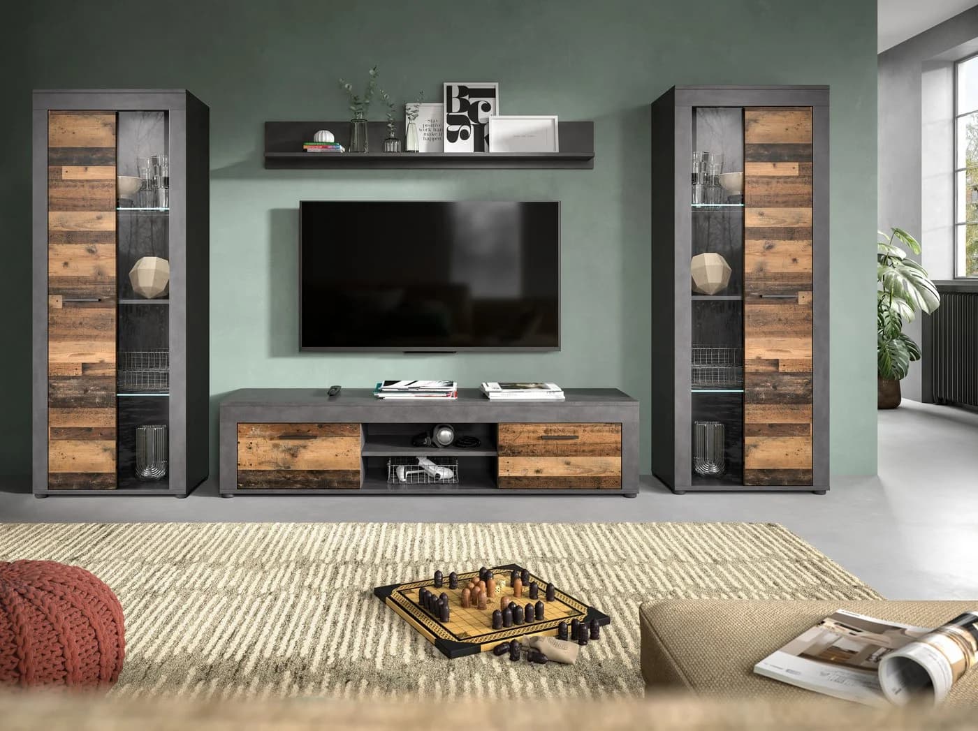 HOME AFFAIRE Wohnwand Aosta 4-teilig Grau Old Wood