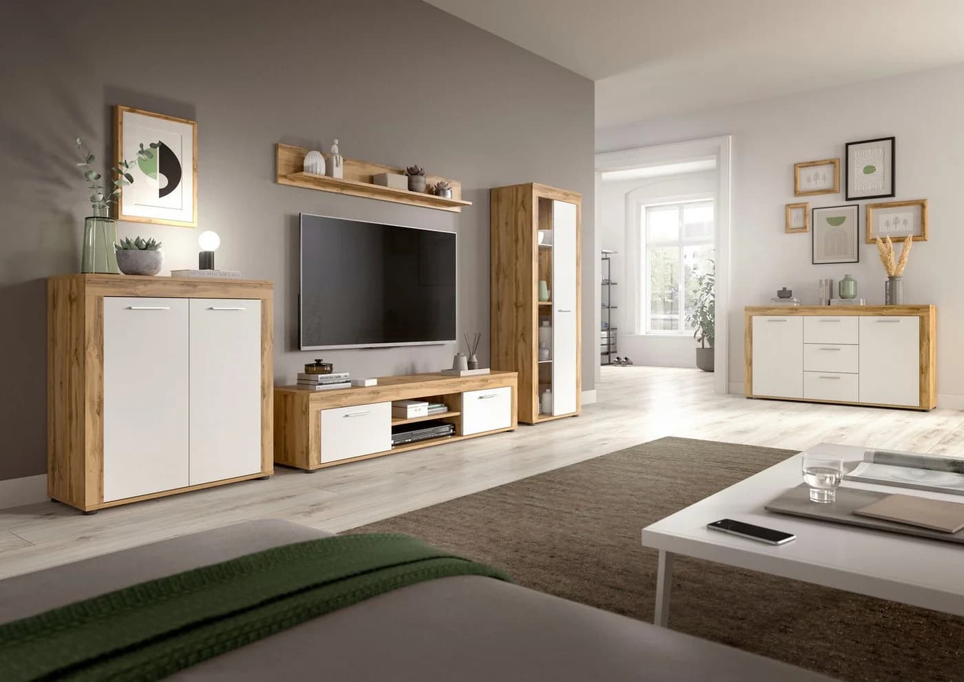 HOME AFFAIRE Wohnwand AOSTA 4-teilig Weiß Eiche Nachbildung - Bild 5