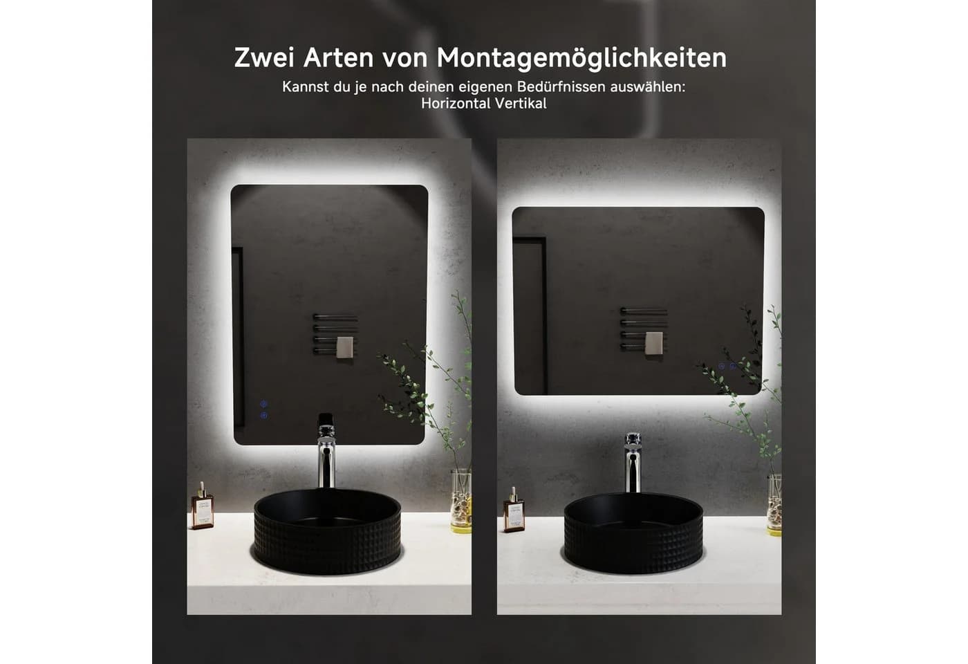WELLTIME LED-Lichtspiegel Toledo eckig mit Anti-Fog