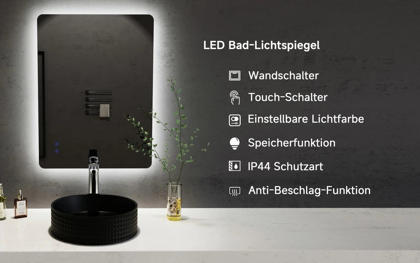WELLTIME LED-Lichtspiegel Toledo eckig mit Anti-Fog - Bild 3