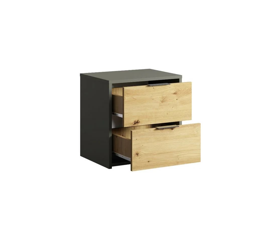 HOME AFFAIRE Nachtkonsole Loreto Set Grau/Natur 2x mit Schubladen - Bild 5
