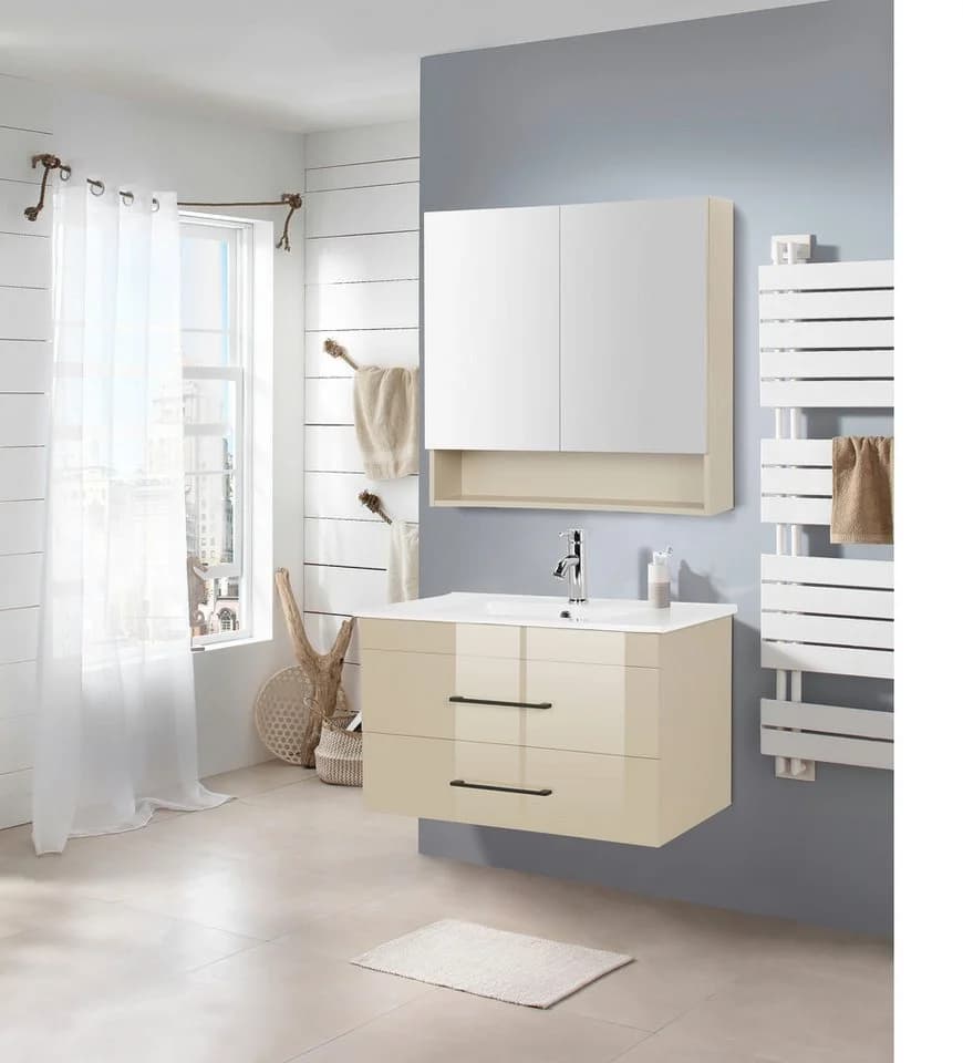 WELLTIME Waschtisch Florenz mit Waschbecken Cashmere Hochglanz