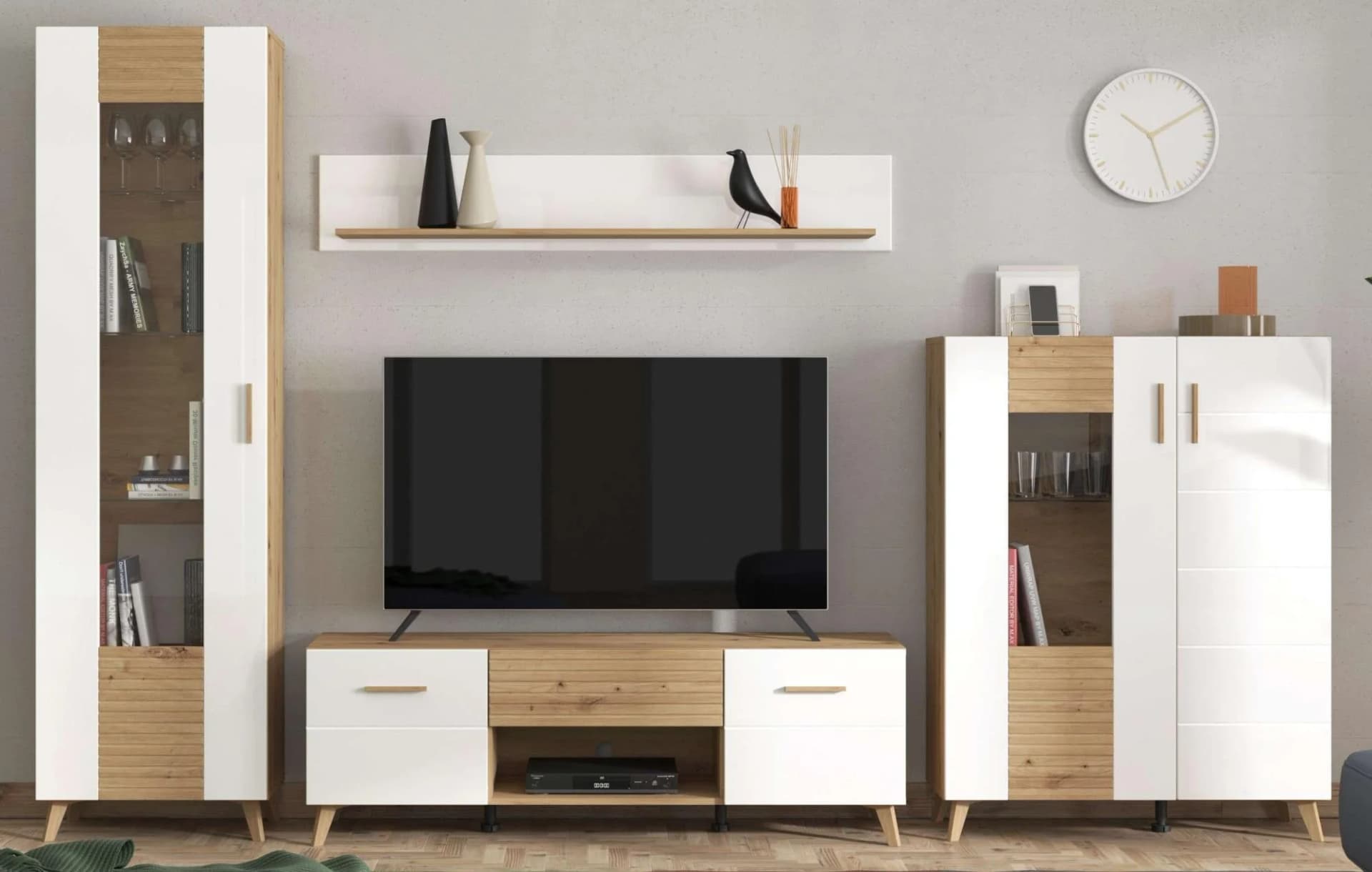 INOSIGN Bretagna Wohnwand Set Beige Weiß mit Glas