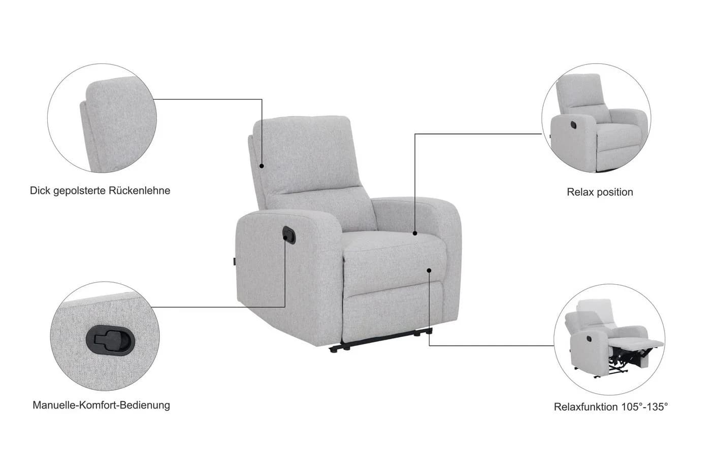 HOME AFFAIRE TOURNAY Relaxsessel mit Recliner und Liegefunktion - Bild 3