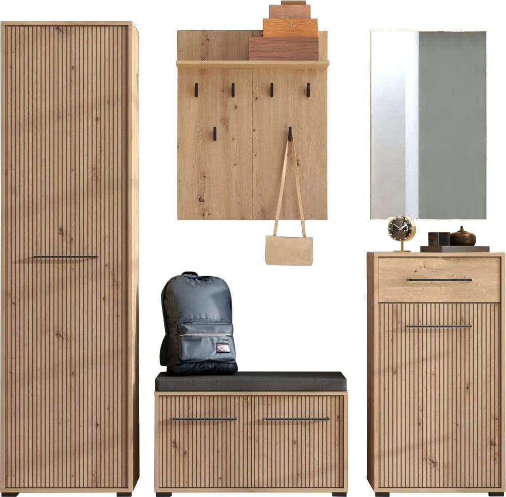 INOSIGN Garderoben-Set Landes 5-tlg. Braun Artisan Eiche mit Spiegel