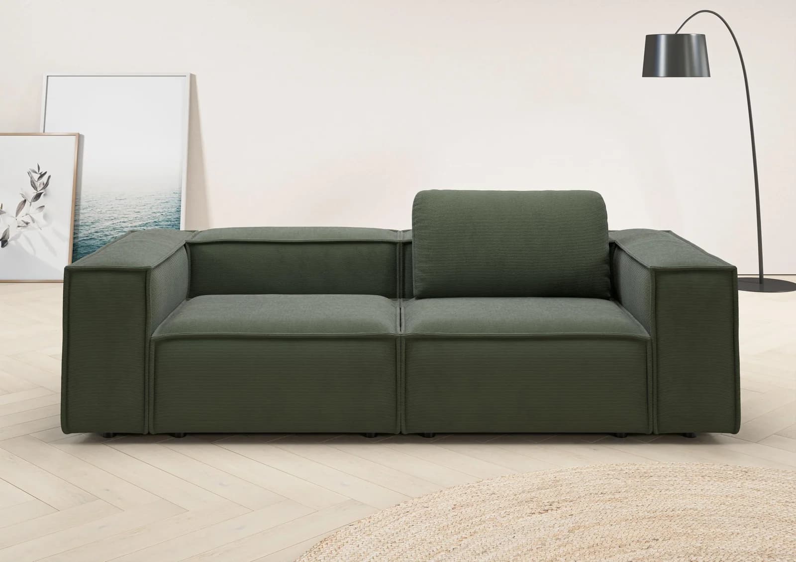 HOME AFFAIRE Watertown 2-Sitzer Sofa Modern Oliv Feincord