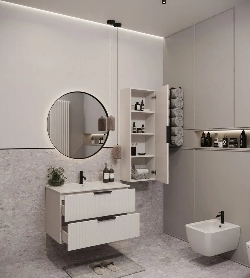 WELLTIME Waschtisch TIBU mit Waschbecken 2 Schubladen Weiß Matt - Bild 5