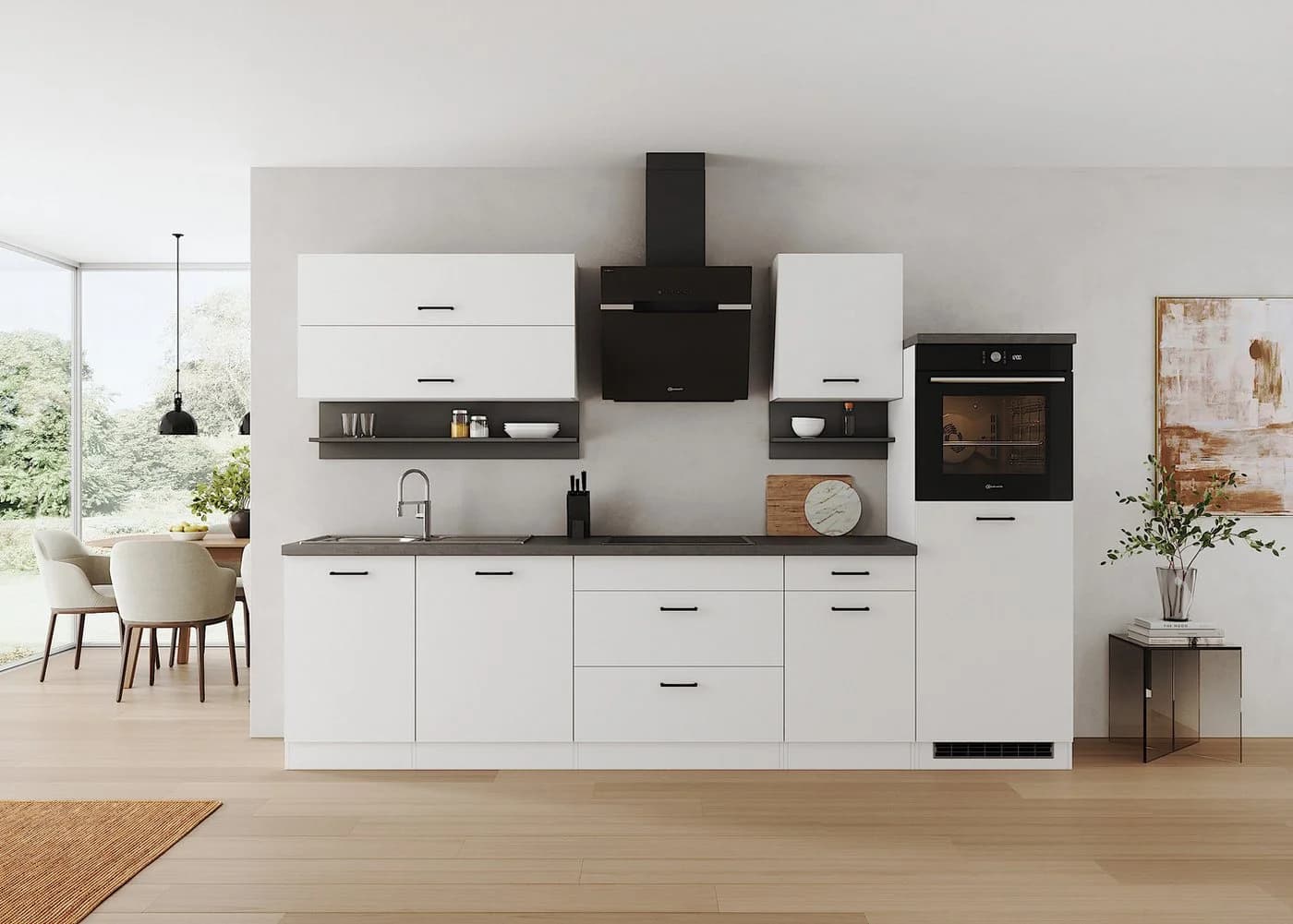 KOCHSTATION Küchenzeile Betty 300 cm mit Bauknecht E-Geräten Weiß/Grau