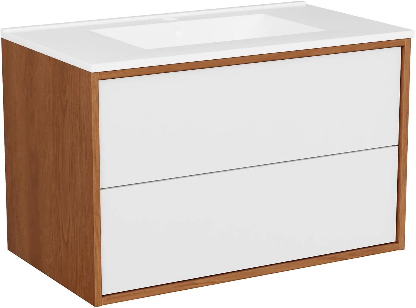 Welltime Waschtisch Line mit Waschbecken, FSC-zertifiziertes Holz, Push-to-open, Eiche Weiß