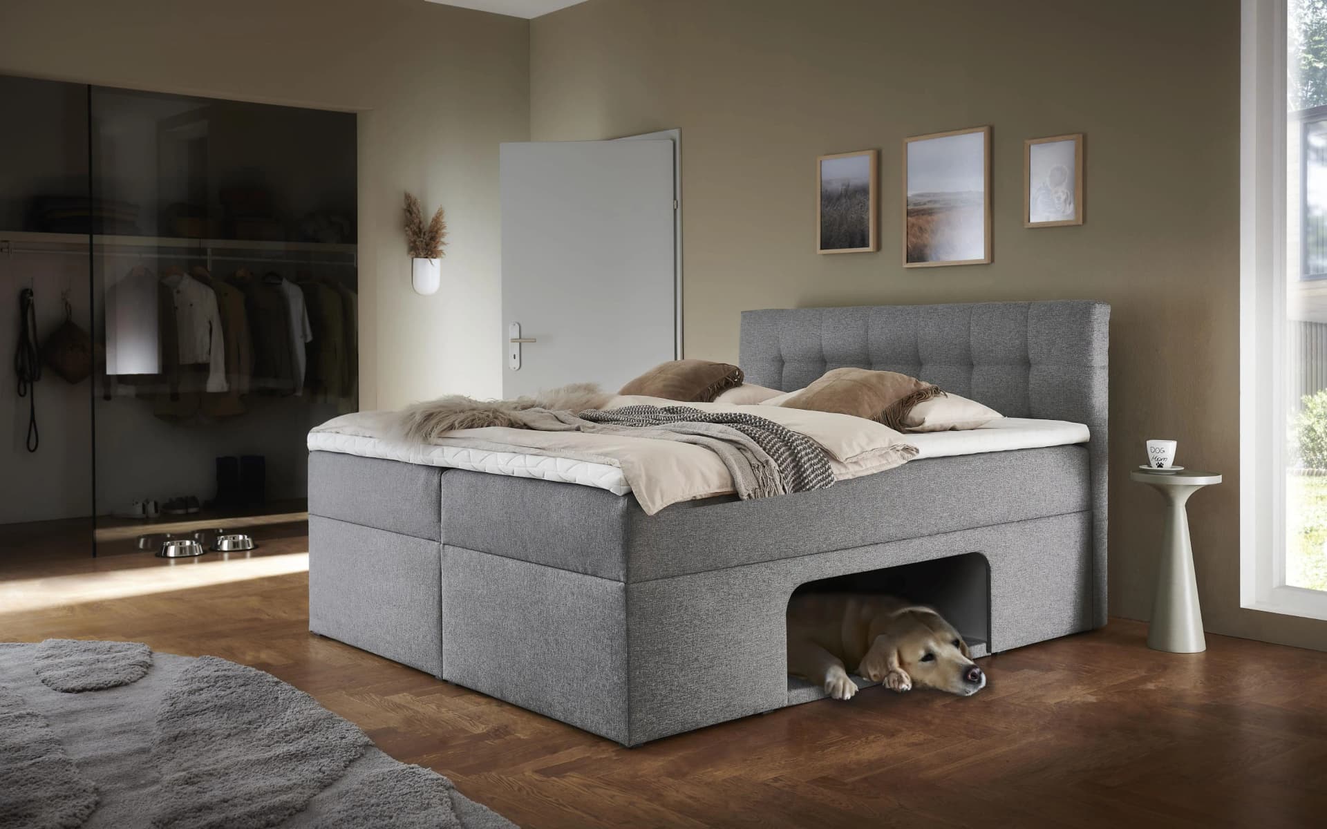 Boxbett HOME AFFAIRE Carolin hellgrau mit Nische und Bettkästen