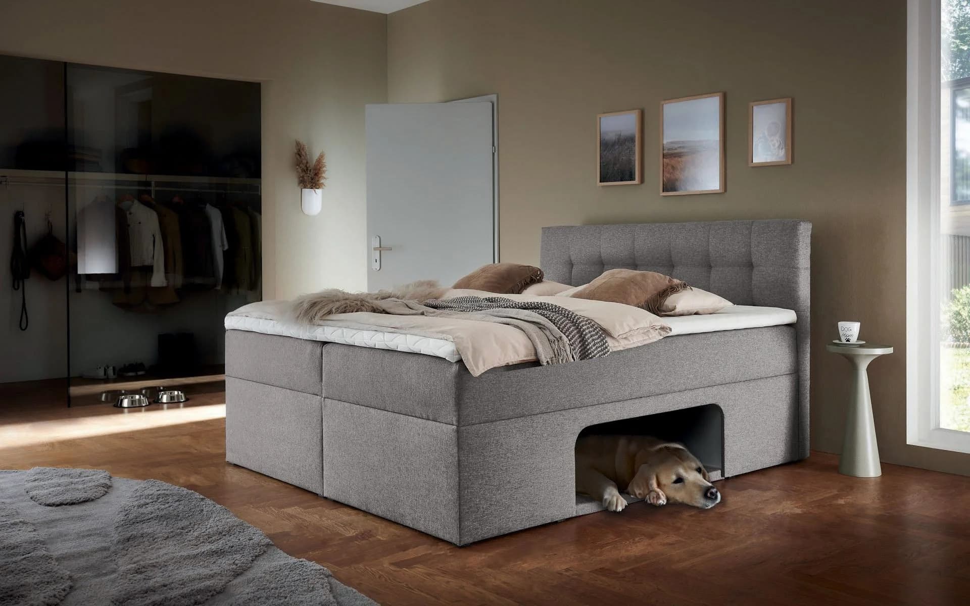 Boxbett HOME AFFAIRE Carolin Taupe mit Bettkästen und Haustiernische