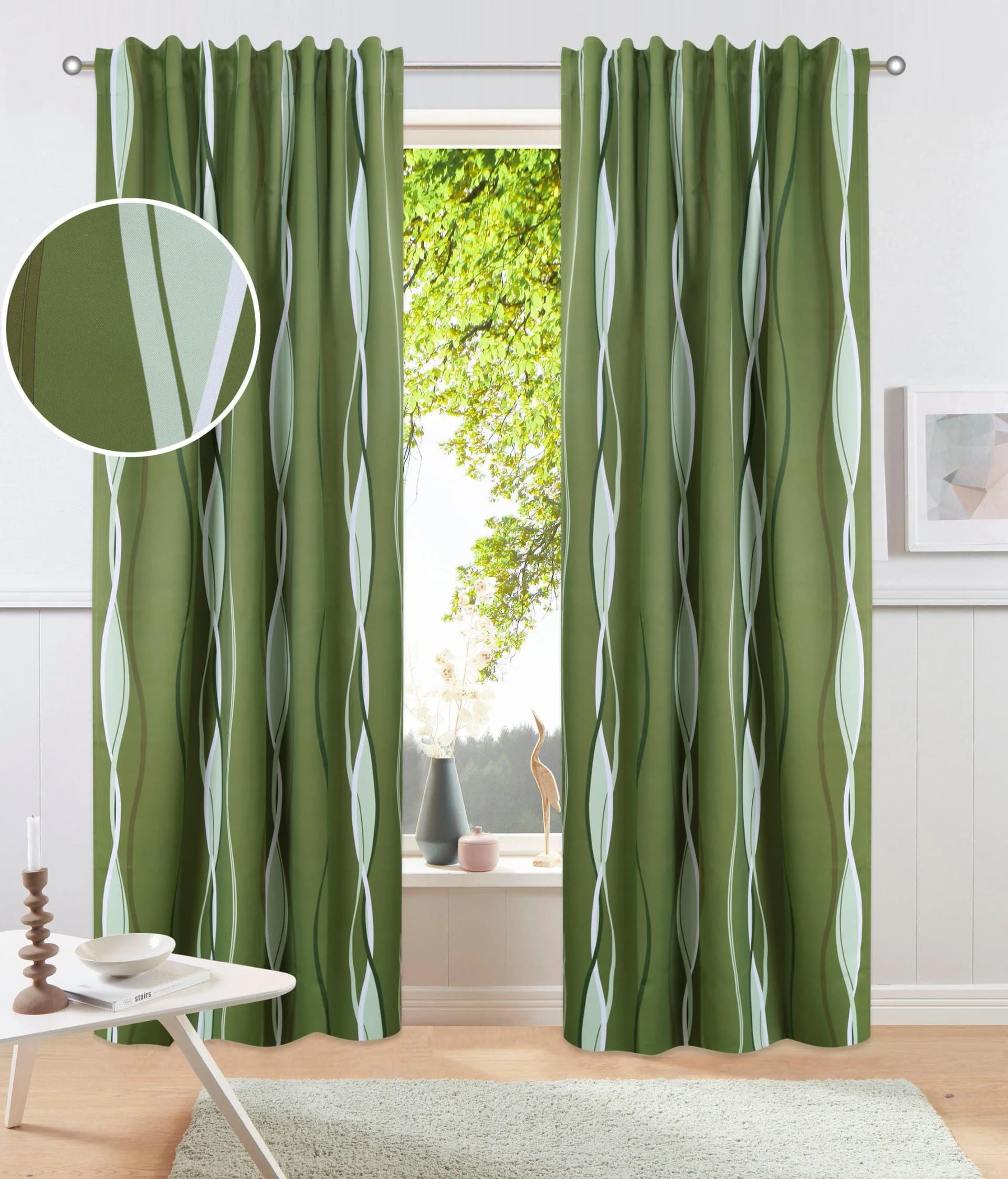 Vorhang MY HOME Dimona Blackout Grün Wellen-Motiv