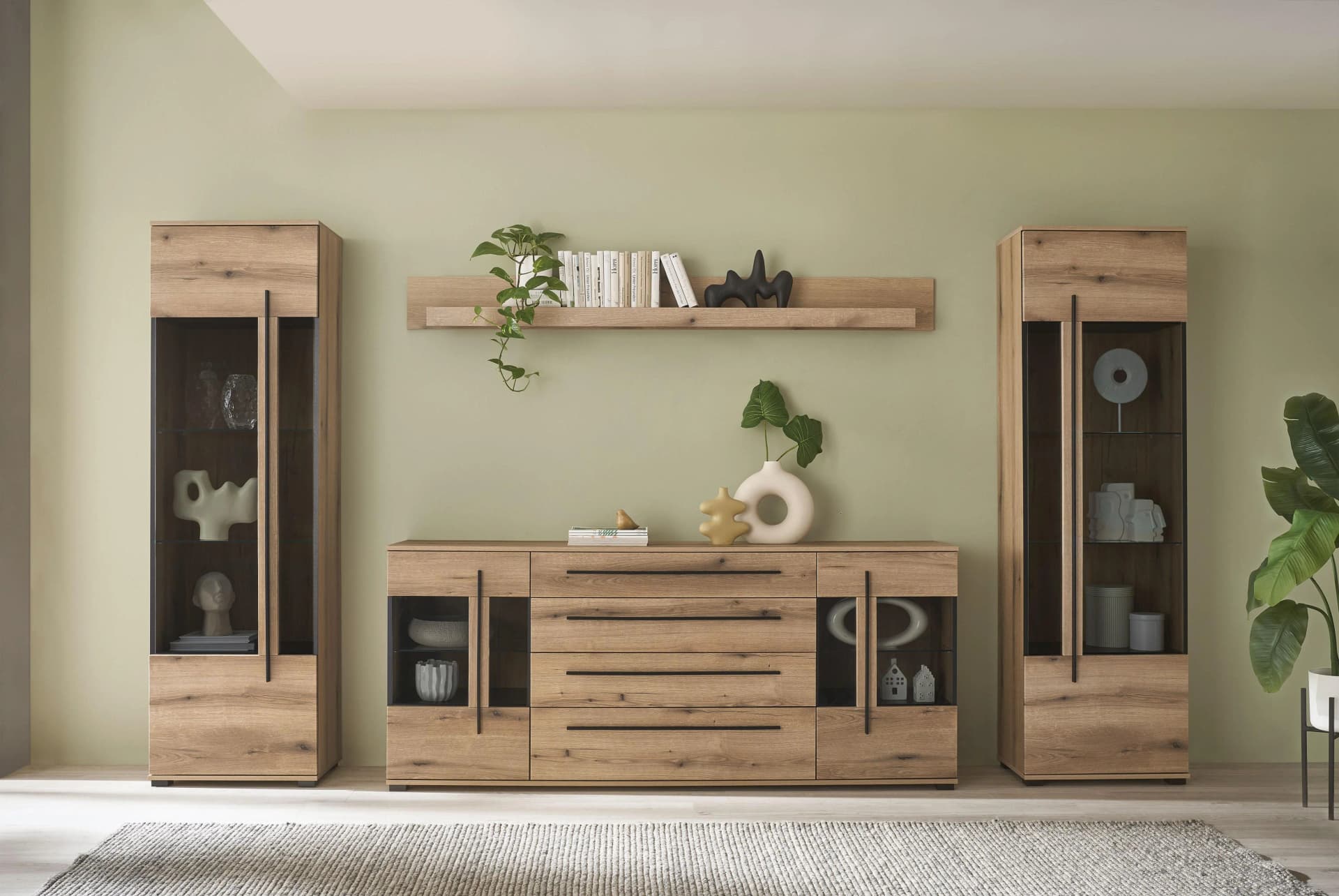 HOME AFFAIRE Wohnwand Cantara Set 5-tlg. Eiche Evoke Schwarz
