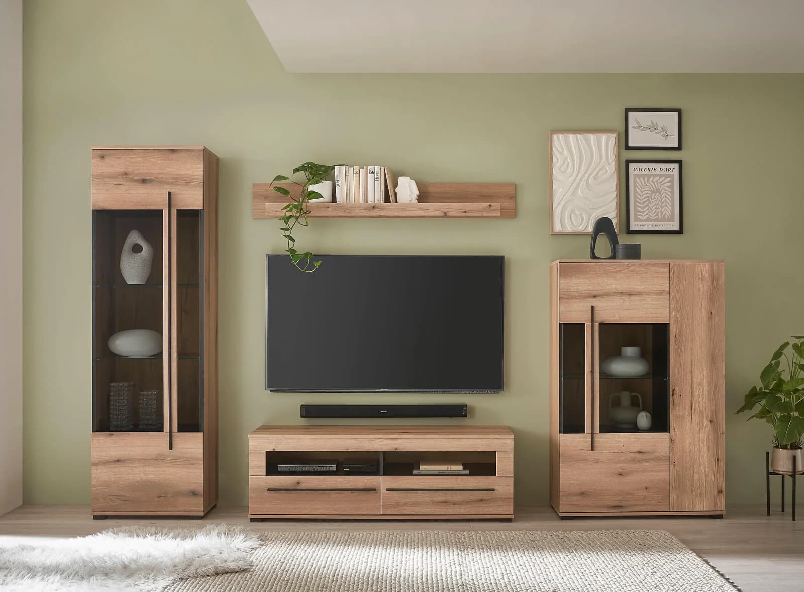 HOME AFFAIRE Wohnwand Cantara Set Eiche Evoke mit Vitrinen und Lowboard